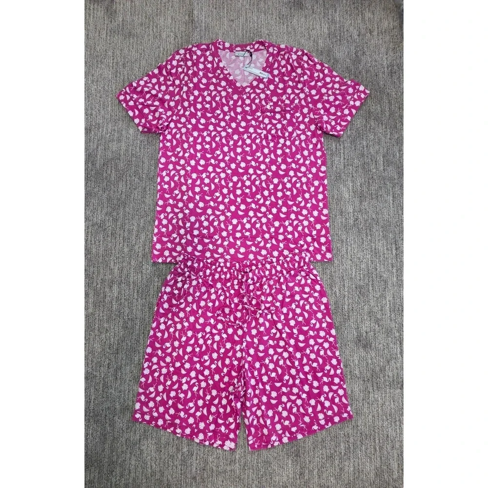 Cosabella Mens Pink Flamingo Seashell Print Pajama Set V-Neck Top Shorts NEW